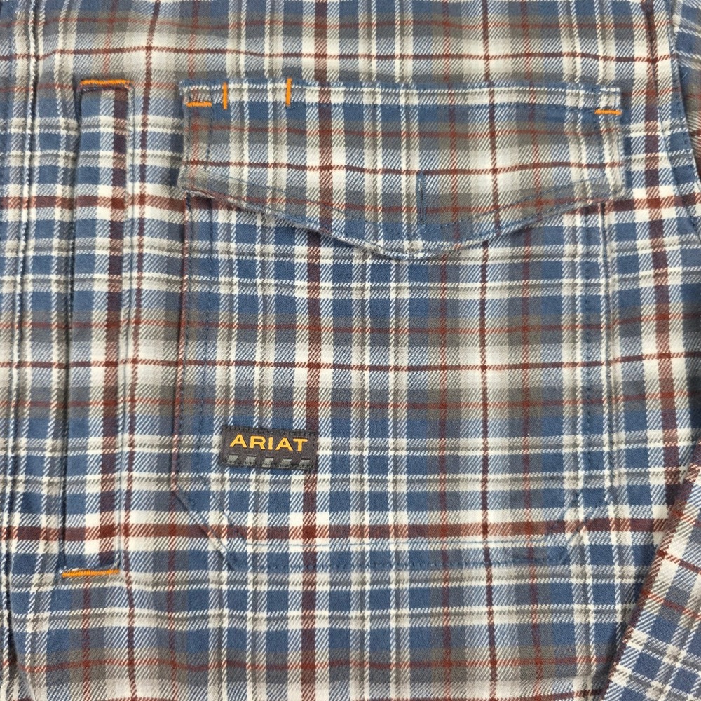 Ariat Rebar Mens Medium Blue Brown Plaid Long Sleeve Button Down Work Shirt - Picture 3 of 10